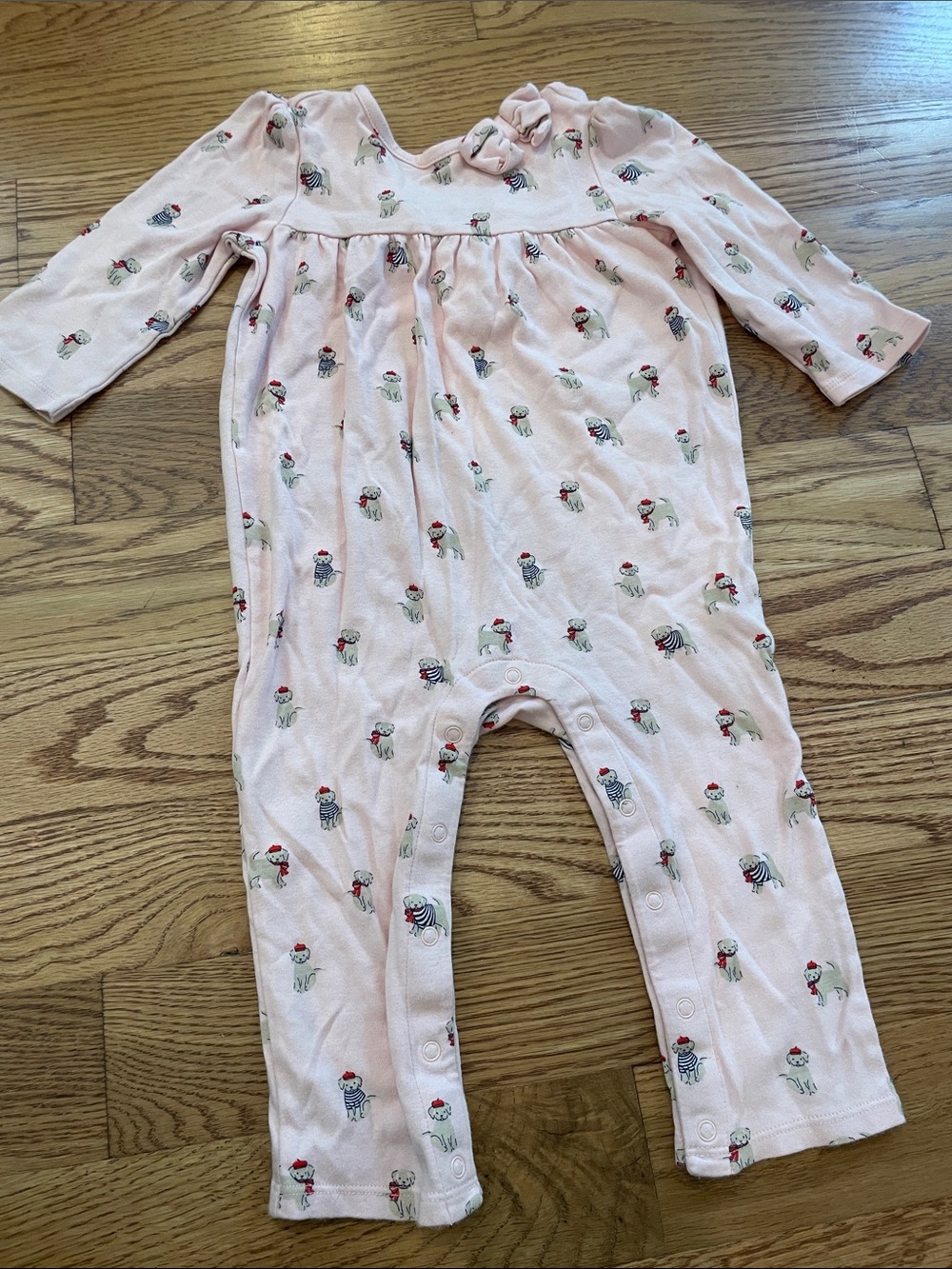 Janie and Jack Light Pink Puppy Print Long-Sleeve One-Piece
